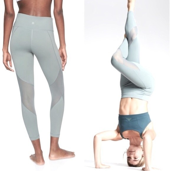 Athleta Eclipse 7/8 Tight High Waist Yoga Leggings In Silver Grey Mesh Panels S - Picture 3 of 16
